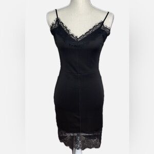 Studio F.  Elegant Black Lace Trim Slip Dress